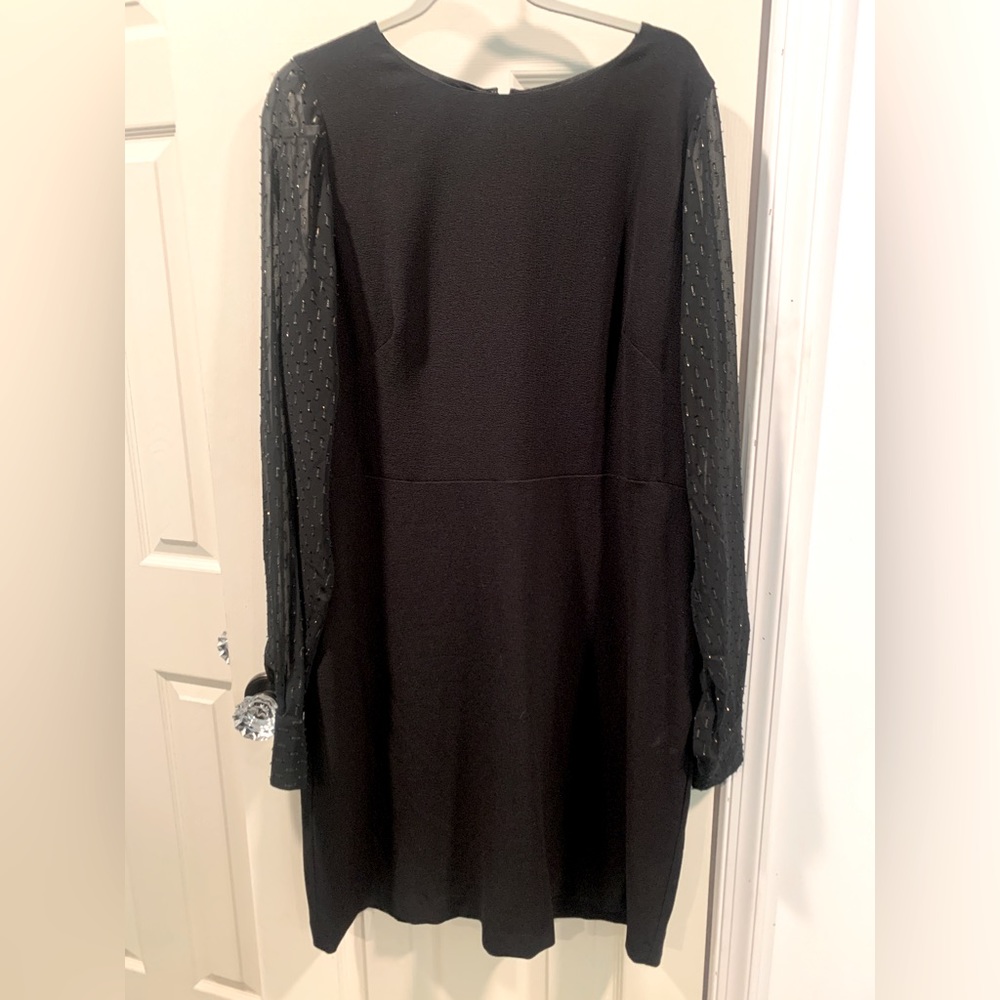 Ann Taylor Black Sheath Dress with Sheer Sleeves